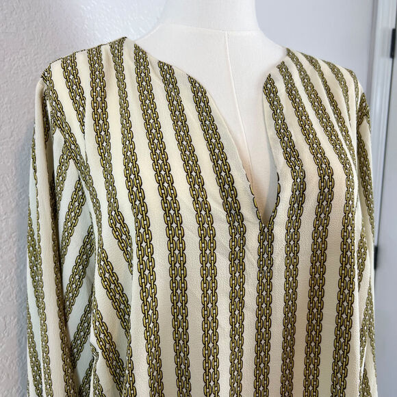 Michael Kors Top Womens 2X Cream Chain Link Print Lightweight Casual Nautical - Picture 2 of 11